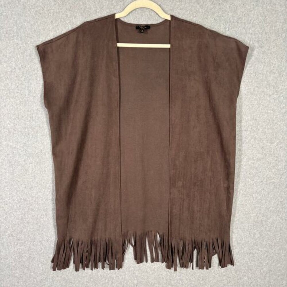 Fringe Vest Faux Suede Womens Small Long Open Western Boho Southwest 70s Hippie